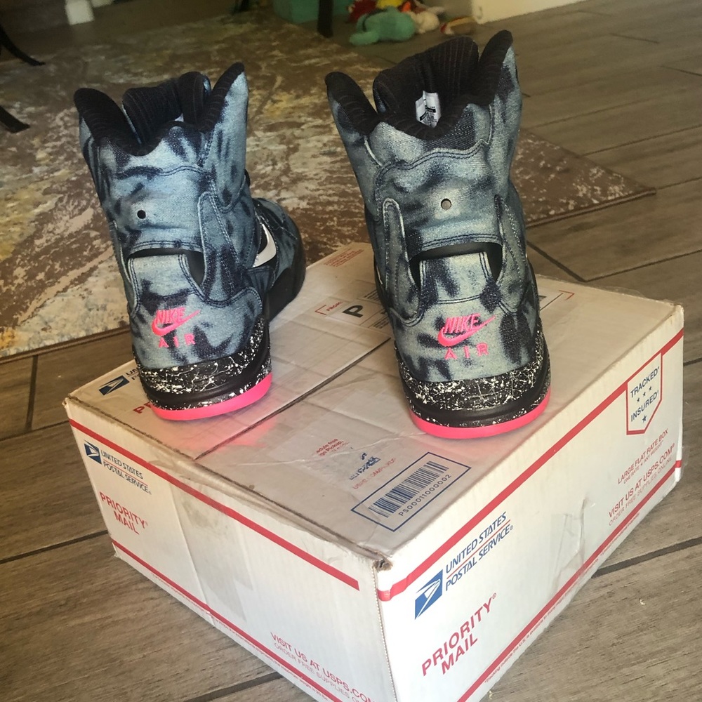 New W/O Box Nike Command Air Force Acid Wash Bleached Denim Retro High Tops - Picture 6 of 10